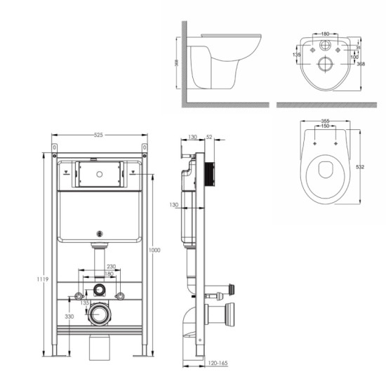 Инсталляция с унитазом 4 в 1 Volle Master Evo 212010 + унитаз RJ FLIP Rimless RJCEJ0005 с сидением Soft Close