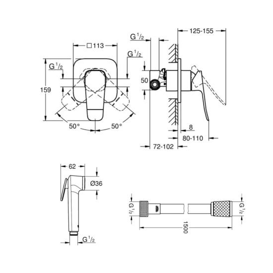 Гігієнічний душ із змішувачем Grohe QuickFix Dice UA202408QF