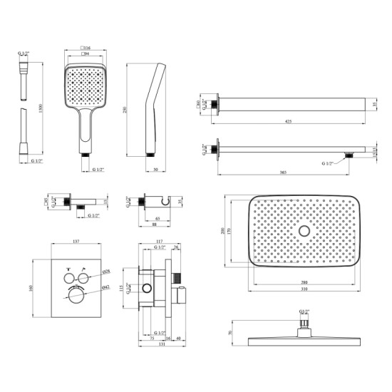 Душевая система скрытого монтажа Kroner Element Thermo 211461-3801