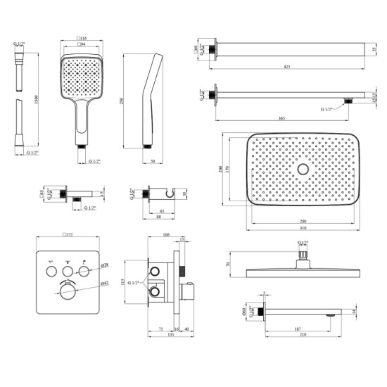 Душевая система скрытого монтажа Kroner Element Thermo 211462-0101