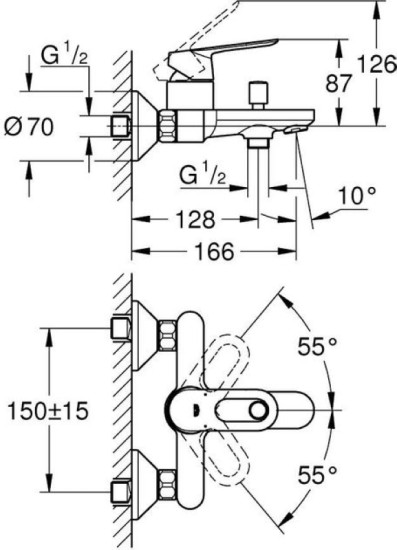 Смеситель для ванны Grohe BauLoop 23603000 з душовою стійкою Vitalio Start 26951001
