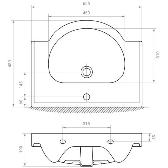 Тумба с раковиной RJ LILY-L 65см RJFU046-0165WHSET(RJFU046-0165WH + RZJ201) белая