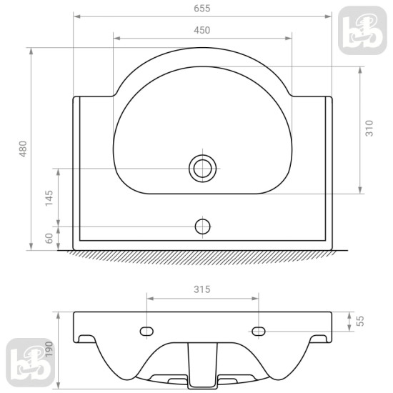 Тумба с раковиной RJ ASTER-XO 65см RJFU049-0165WHSET(RJFU049-0165WH + RZJ201) белая