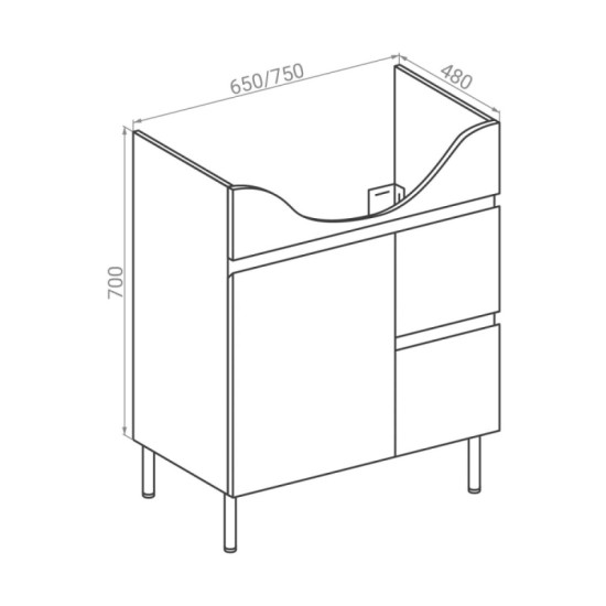 Тумба с раковиной RJ LILY-ХО 65см RJFU032-0165WHSET(RJFU032-0165WH + RZJ201) белая