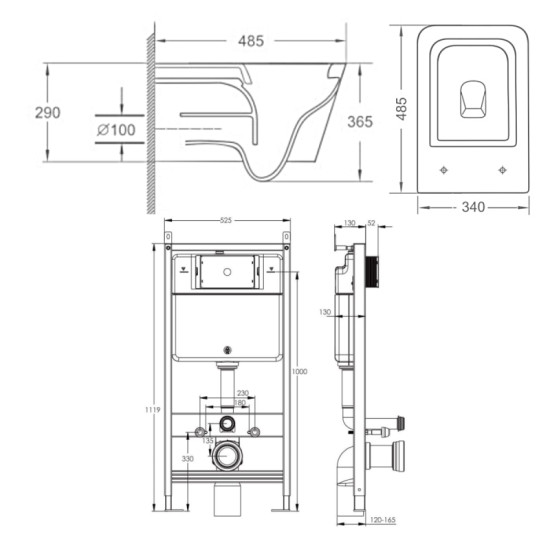 Інсталяція з унітазом Imprese KUBIK Twist, сидіння Slim slow-closing + i-FRAME i1210, кріплення, без клавіші (c06810200+i1210)