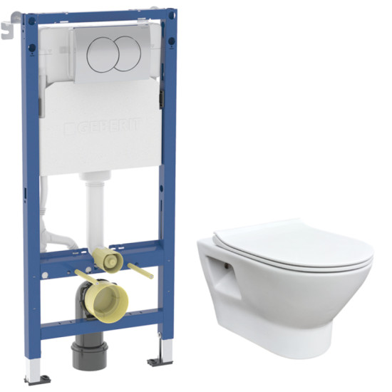 Інсталяція з унітазом RJ FEEL Rimless, сидіння Slim slow-closing + Інсталяція Geberit DUOFIX, клавіша DELTA01, хром (RJ4545+458.133.21.3)