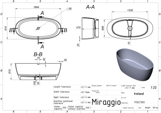 Ванна Miraggio IRELAND глянцевая