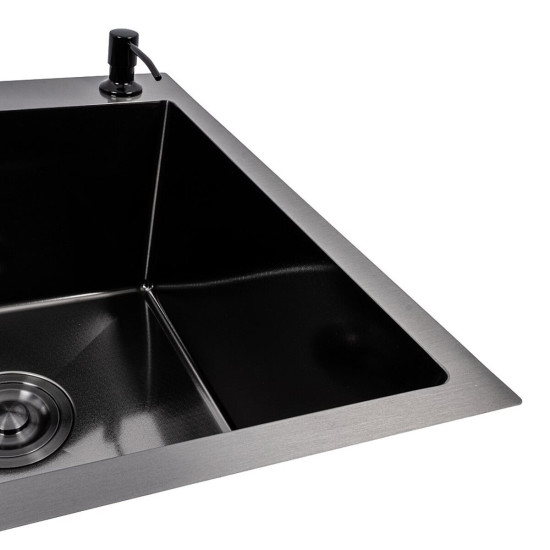 Кухонная мойка Valeso Handmade CM 65*50 R PVD черная Decor (3,0/1,0)