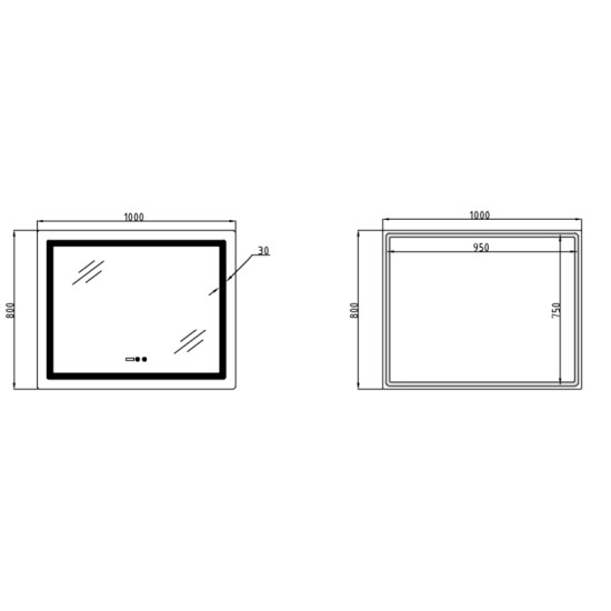 Зеркало Lidz Kubis (KU2) 1000х800 с часами, с LED-подсветкой Touch, с антизапотеванием LDKU1000800CL49282