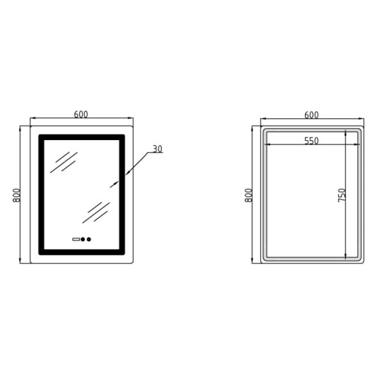 Дзеркало Lidz Kubis (KU2) 600х800 з підсвічуванням, з LED-підсвічуванням Touch, з антизапітнінням LDKU600800CL49280