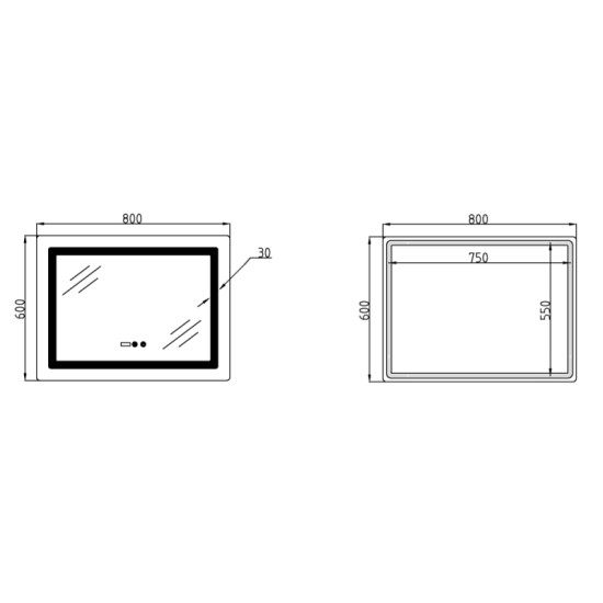 Дзеркало Lidz Kubis (KU2) 800х600 з годинником, з LED-підсвічуванням Touch, з антизапітнінням LDKU800600CL48281