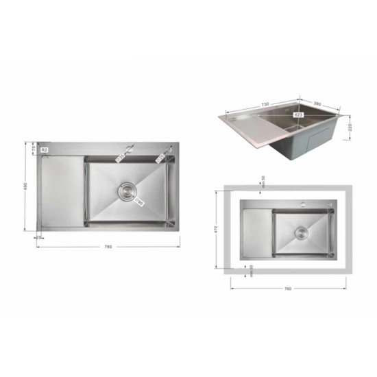 Кухонная мойка Lidz Handmade Max 500 H7849L Brushed Steel, 3,0/1,0 LDH7849LBRU49463