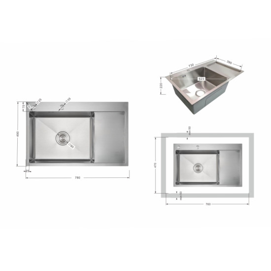 Кухонная мойка Lidz Handmade Max 500 H7849R Brushed Steel, 3,0/1,0 LDH7849RBRU49464