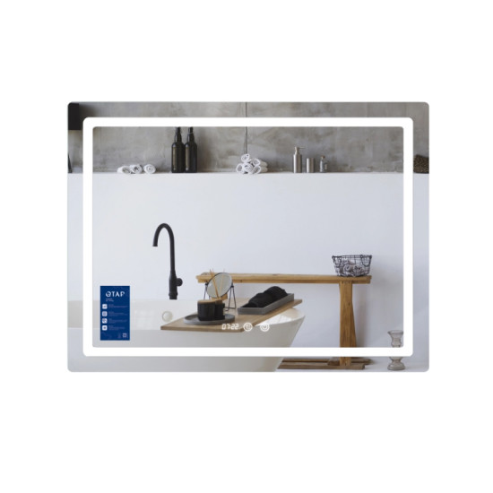Зеркало Qtap Mideya (MI2) 800х600 с часами, с LED-подсветкой Touch, с антизапотеванием, рег. яркости QTMID80060049265