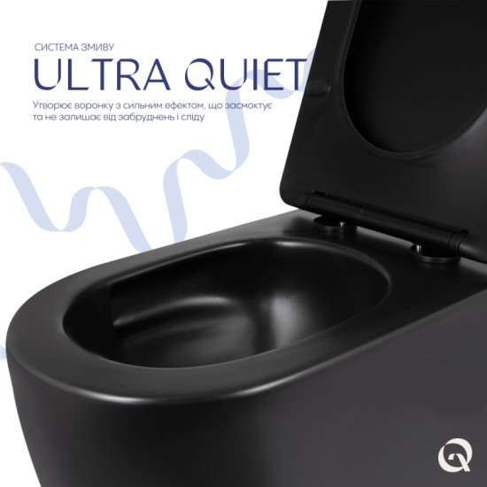 Унітаз підвісний Qtap Taurus Ultra Quiet, Matt Black, с сиденьем Slim Duroplast/Soft-close/Quick Release QTTAU28BLM50504
