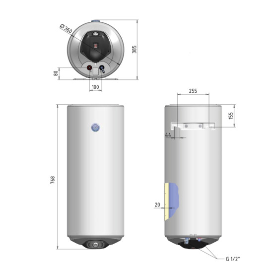 Водонагрівач Thermo Alliance Spectra slim 50 л вертикальний, мокрий ТЕН 1,5 кВт, d 360 мм SV0503615WS