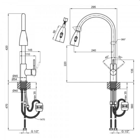 Кухонный смеситель с выдвижным изливом Lidz Aria 015FL (k35) LDARI015FLGRP49560 Graphite