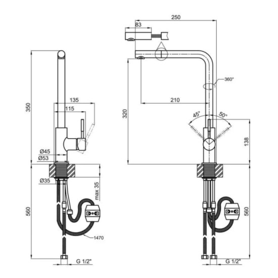 Кухонный смеситель с выдвижным изливом Lidz Aria 015FL1 (k35) LDARI015FL1GRP49561 Graphite