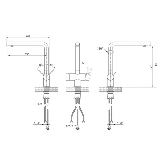 Кухонный смеситель с подключением к фильтру Lidz Aria 020F1 (k35) LDARI020F1GRP49563 Graphite