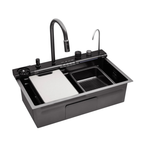 Кухонная мойка Kroner KRP Schwarze - SET7545F3HM PVD (3.0/0.8 мм)