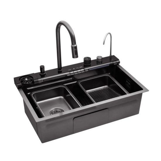 Кухонная мойка Kroner KRP Schwarze - SET7545F3HM PVD (3.0/0.8 мм)