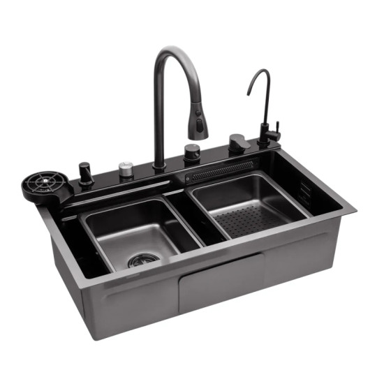 Кухонная мойка Kroner KRP Schwarze - SET7545F4HM PVD (3.0/0.8 мм)