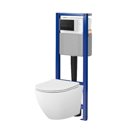 Інсталяція з унітазом Cersanit System 4 хутро + Desse Tornado дюропласт soft close, клавіша Presto II чорний мат (S4005-004) C677