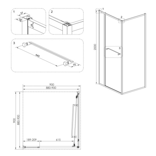 Душевая кабина Volle Cruze 90x90x200 1047.124704 прозрачное стекло