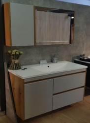 Комплект мебели для ванной Fancy Marble (Буль-Буль) Тумба с раковиной Wega R + Зеркальный шкаф Wega R