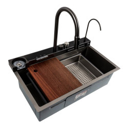 Кухонна мийка Platinum Handmade PVD 75х46D сіра "Водоспад"