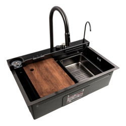 Кухонна мийка Platinum Handmade PVD 75х46D чорна "Водоспад"