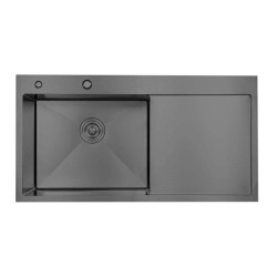 Кухонна мийка Lidz Handmade H7849BR крило праворуч (LIDZH7849BRPVD3008) Brushed Black PVD 3,0/1,0 мм