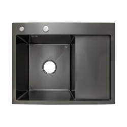 Кухонна мийка Lidz Handmade H6350BR крило праворуч (LDH6350BRPVD45590) Brushed Black PVD 3,0/1,0 мм