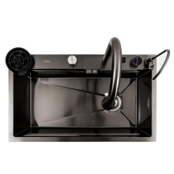 Кухонна мийка Platinum Handmade 75x45G чорна "Водоспад"