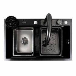 Кухонна мийка Platinum Handmade CM 75x46A PVD чорна "Водоспад"