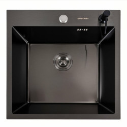 Кухонна мийка Valeso Handmade 50x50 PVD чорна ECN (круглий сифон, 2,0/0,5)