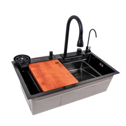 Кухонна мийка Valeso Handmade 75x45F PVD чорна "Водоспад" Fly rain