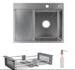 Кухонна мийка Lidz Handmade H6350L Brushed у комплекті з дозатором + Lidz K01G