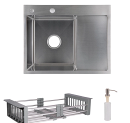 Кухонна мийка Lidz Handmade H6350R Brushed у комплекті з дозатором + Lidz K01G