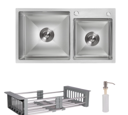 Кухонна мийка Lidz Handmade H7843 Brushed у комплекті з дозатором + Lidz K01G