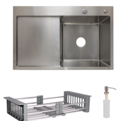 Кухонна мийка Lidz Handmade H7849L Brushed у комплекті з дозатором + Lidz K01G