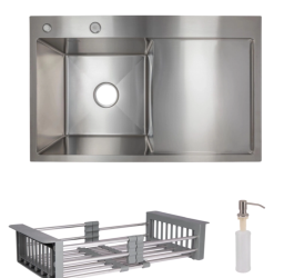 Кухонна мийка Lidz Handmade H7849R Brushed у комплекті з дозатором + Lidz K01G