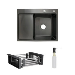 Кухонна мийка Lidz Handmade H6350BL BlackPVD + Lidz K01B
