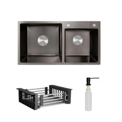 Кухонна мийка Lidz Handmade H7843 BlackPVD + Lidz K01B