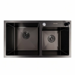 Кухонна мийка Valeso Handmade 78x43 дві чаші PVD чорна (3.0/0.8)