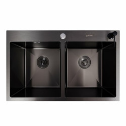 Кухонна мийка Valeso Handmade 78x48 дві чаші PVD чорна (3.0/0.8)