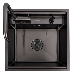 Кухонна мийка Valeso Handmade CM 50x50 PVD чорна (змішувач у комплекті)