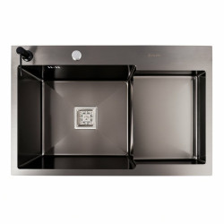 Кухонна мийка Valeso Handmade CM 78x50C L PVD чорна (круглий сифон 3.0/0.8)