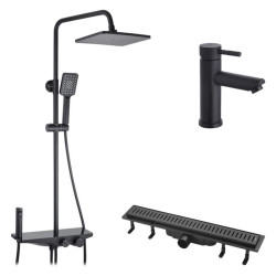 Душевая система Kroner Armada-SCH066 + Edelstahl Klassisch-SCH010 + Harz SCH60 Sektion Schwarz