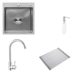 Кухонна мийка Kroner Derby-5050HM Brush + Matte-GRA4333-2 + Edelstahl Klassisch-ESG035 + Spender-016 (CVS30143)